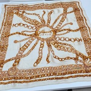 Lancel Vintage Silk “Paris” Gold and Cream Scarf